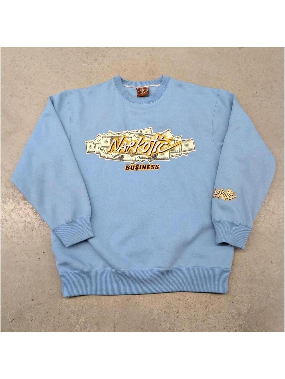 Rare Y2K Narkotic Business Light Blue heavy weight sweater